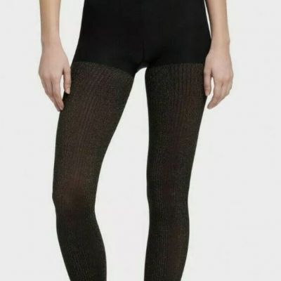 Free Ship! “DKNY”Lurex Shimmer Rib Control Top Black Tights Size Small (L3)